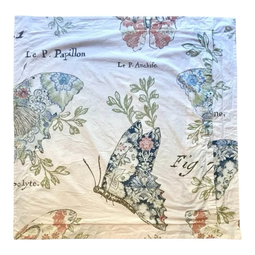 Pottery Barn Butterfly Script French Romantic Cotton Euro Pillow Sham 29”x 29”